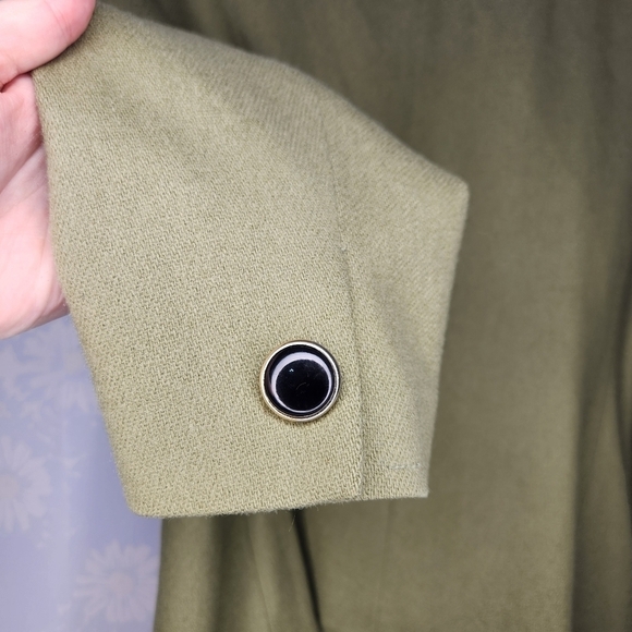 Vintage 80s Double Breasted Velvet Collar Khaki Neutral Blazer Jacket - Picture 3 of 9